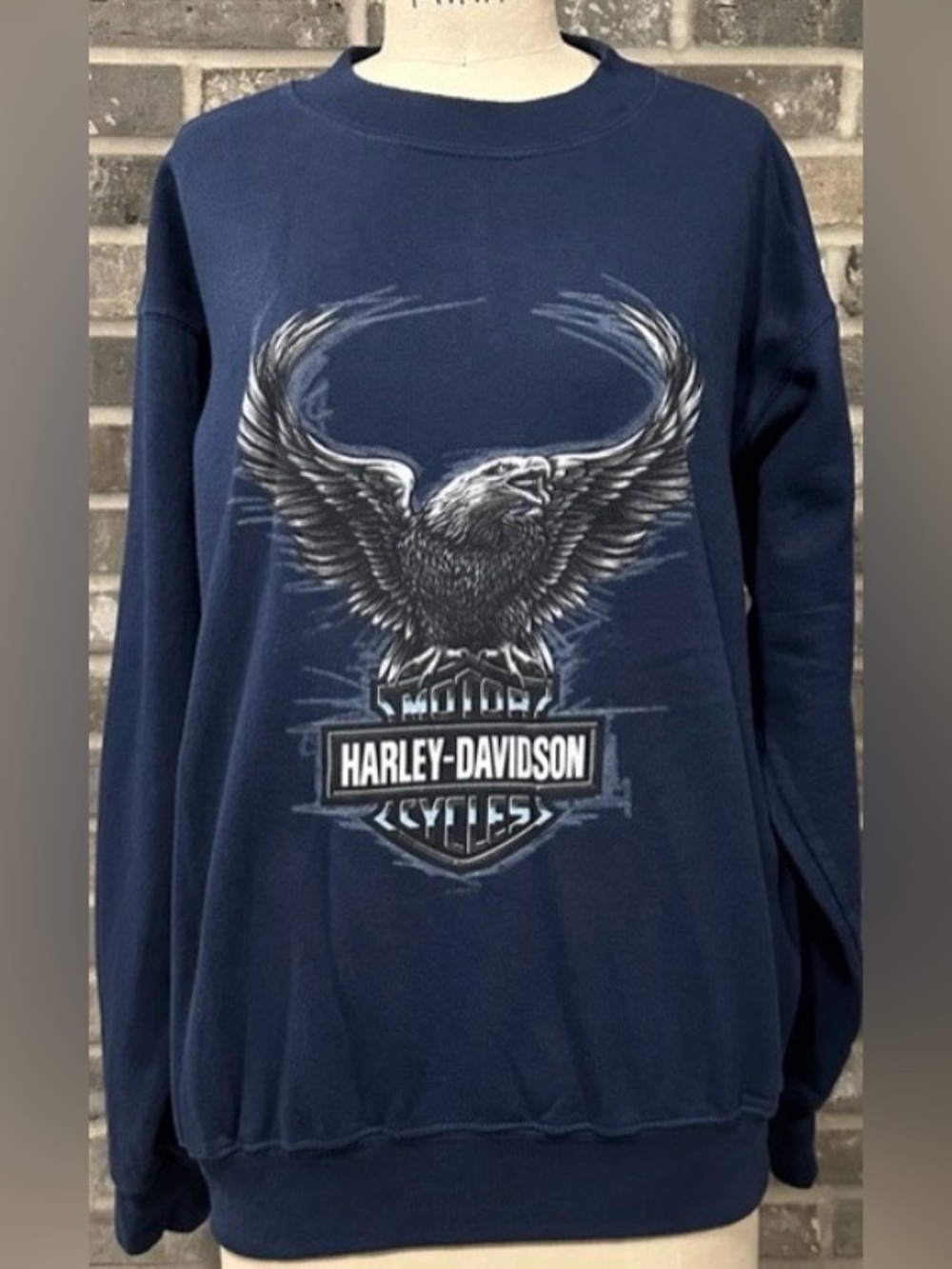 Harley Davidson Chicago Eagle Graphic Crewneck Sweatshirt Mens M Navy Blue